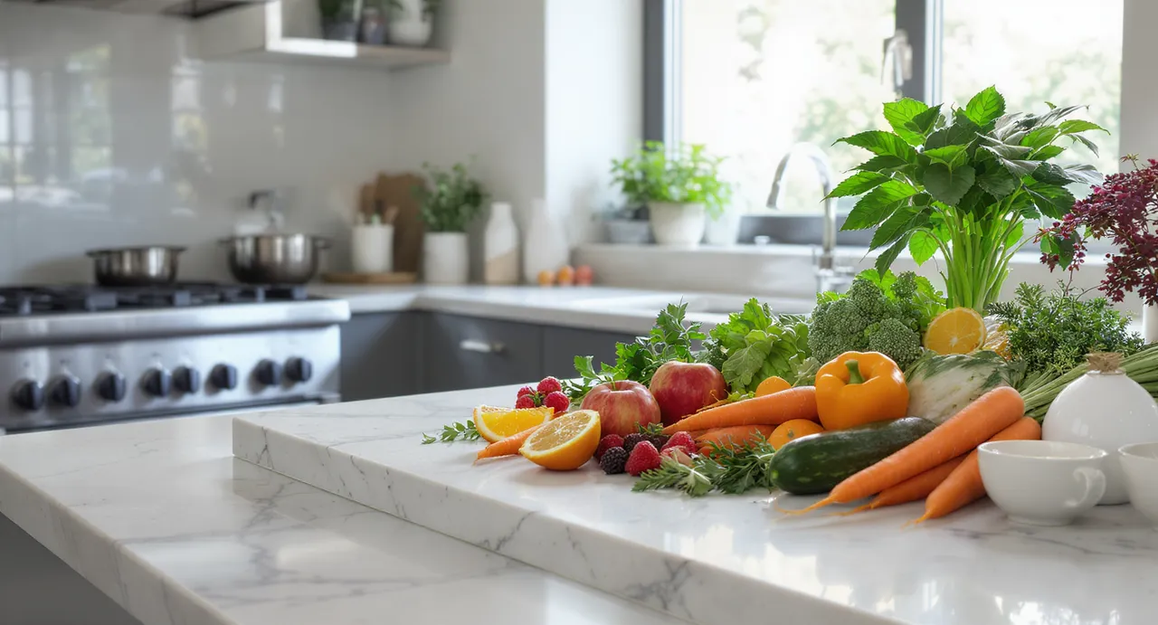 Repas sains équilibrés avec fruits légumes et protéines naturelles