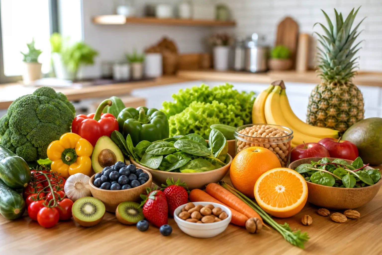 Alimentation saine avec fruits légumes et repas équilibrés