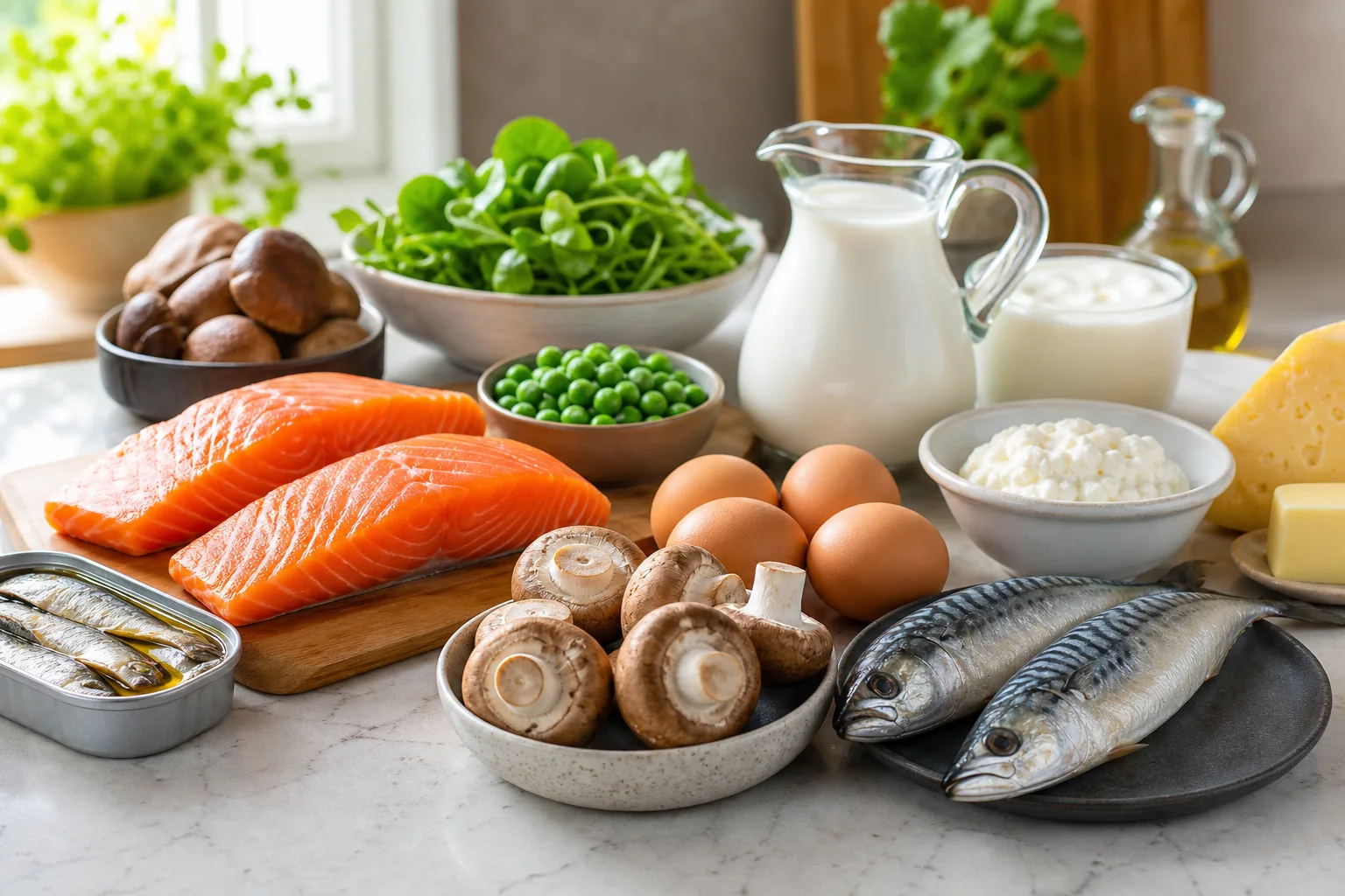 Aliments riches en vitamine d avec poissons et produits laitiers