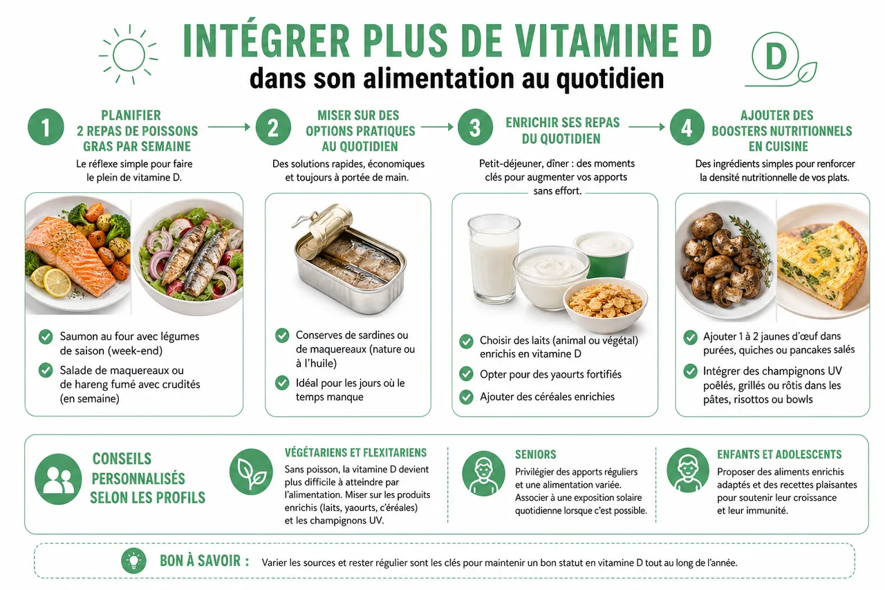 Aliment riches en vitamine d : choix pour une meilleure santé , Comment intégrer plus de vitamine D dans son alimentation au quotidien ?