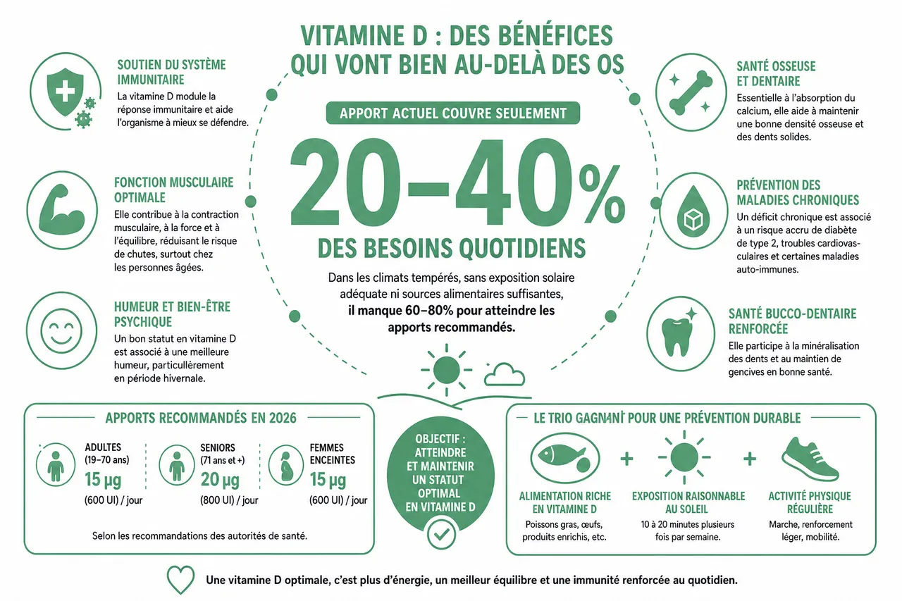 7 aliments essentiels pour augmenter votre vitamine D et renforcer votre immunité , Bénéfices santé et apports recommandés en 2026