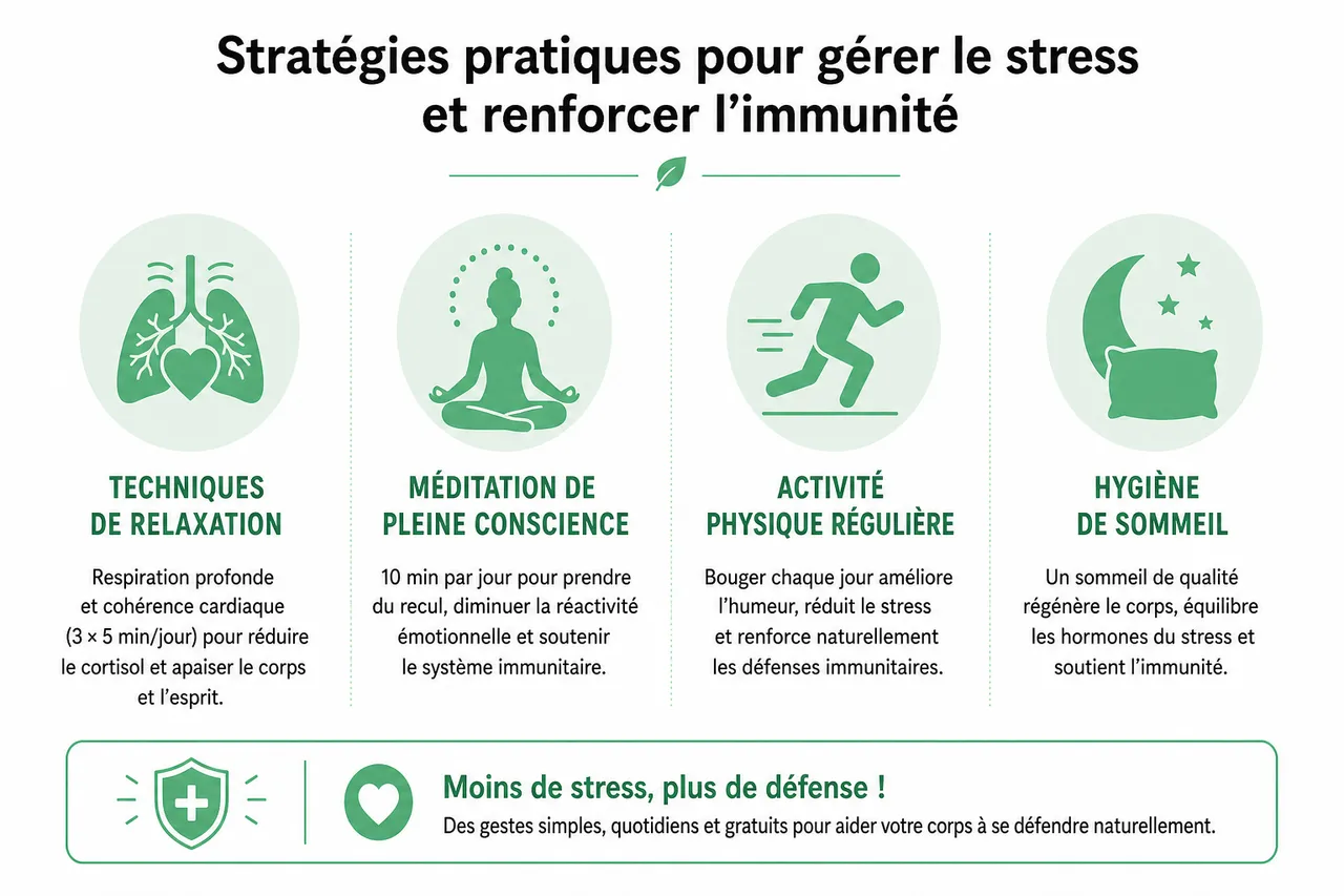 Comment le stress affaiblit votre immunité et comment le combattre efficacement , Stratégies pratiques pour gérer le stress et renforcer l’immunité