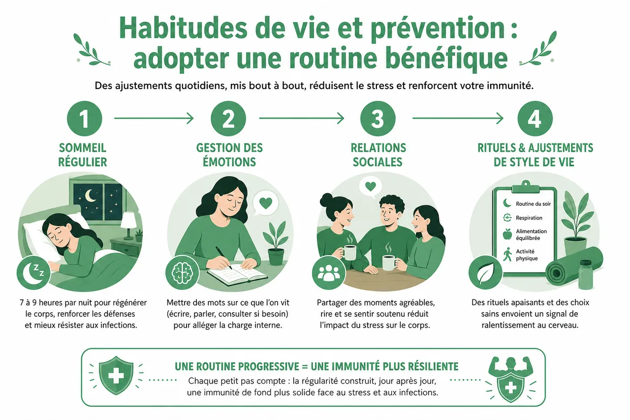 Comment le stress affaiblit votre immunité et comment le combattre efficacement , Habitudes de vie et prévention: adopter une routine bénéfique