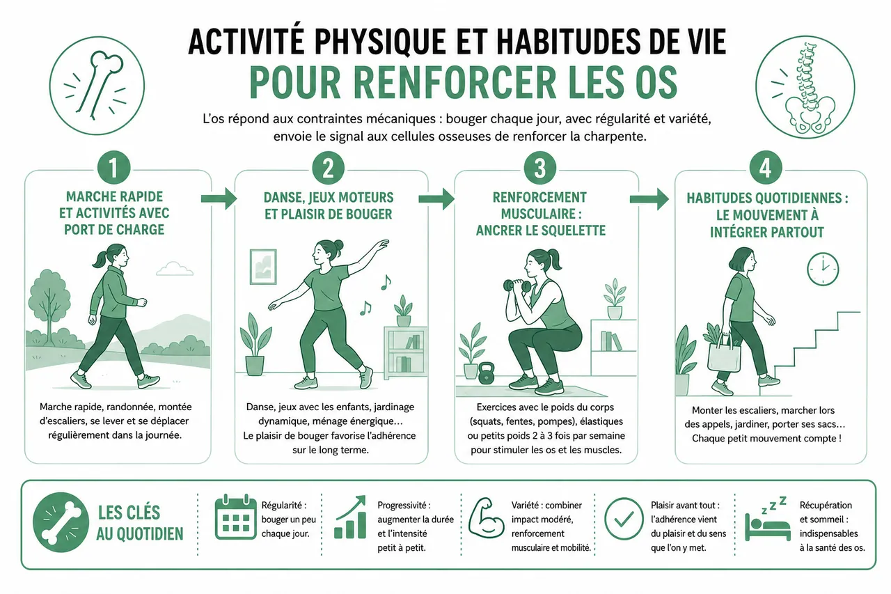 Protéger la santé de vos os sans vitamine D: alimentation, mouvement et habitudes , Activité physique et habitudes de vie pour renforcer les os