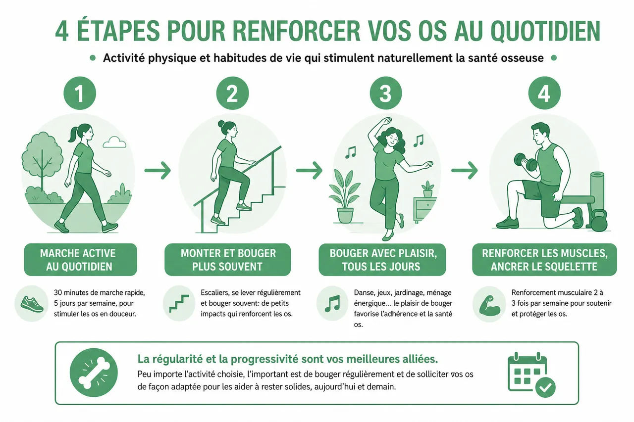Protéger la santé de vos os sans vitamine D: alimentation, mouvement et habitudes , Activité physique et habitudes de vie pour renforcer les os