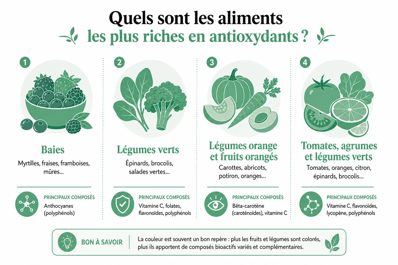 Les antioxydants dans l’alimentation: comment en profiter pour mieux vieillir en 2026 , Quels sont les aliments les plus riches en antioxydants?