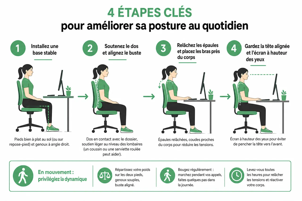 Améliorer sa posture pour soulager le dos et la nuque au quotidien , Conseils pratiques pour améliorer sa posture au quotidien