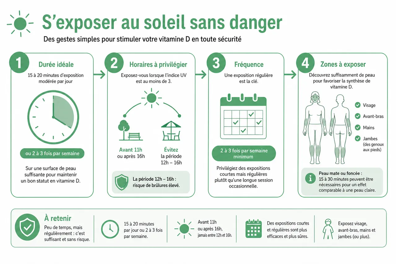 Soleil et vitamine D: comment s’exposer sans risque pour profiter au mieux de la « vitamine du soleil » , Conseils pratiques pour s’exposer au soleil sans danger
