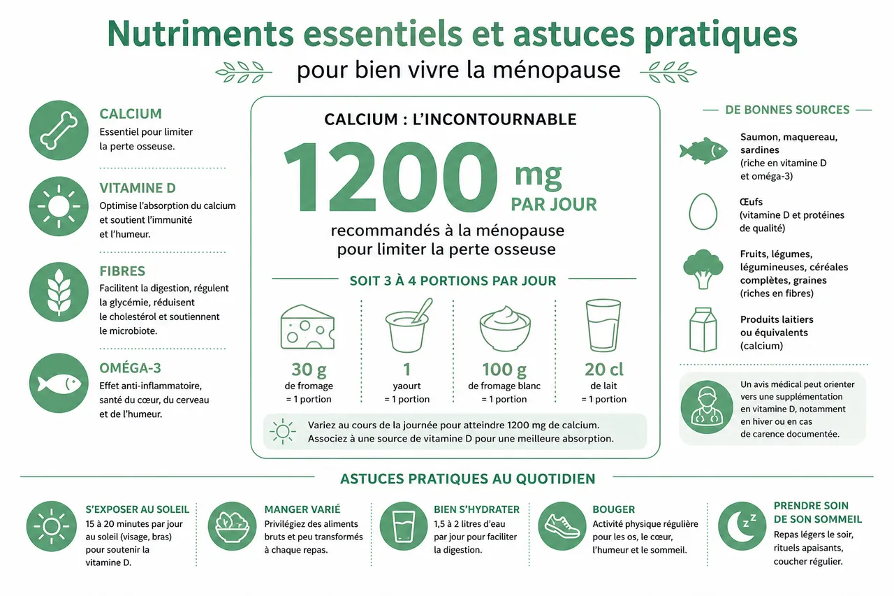 Alimentation et ménopause pour atténuer bouffées de chaleur, prise de poids et troubles du sommeil , Nutriments essentiels et astuces pratiques pour bien vivre la ménopause