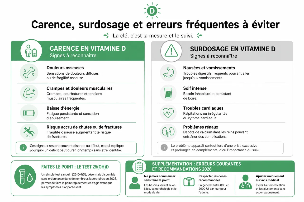 Vitamine D en 2026: ce qu’il faut savoir pour éviter les erreurs les plus courantes , Carence, surdosage et erreurs fréquentes à éviter