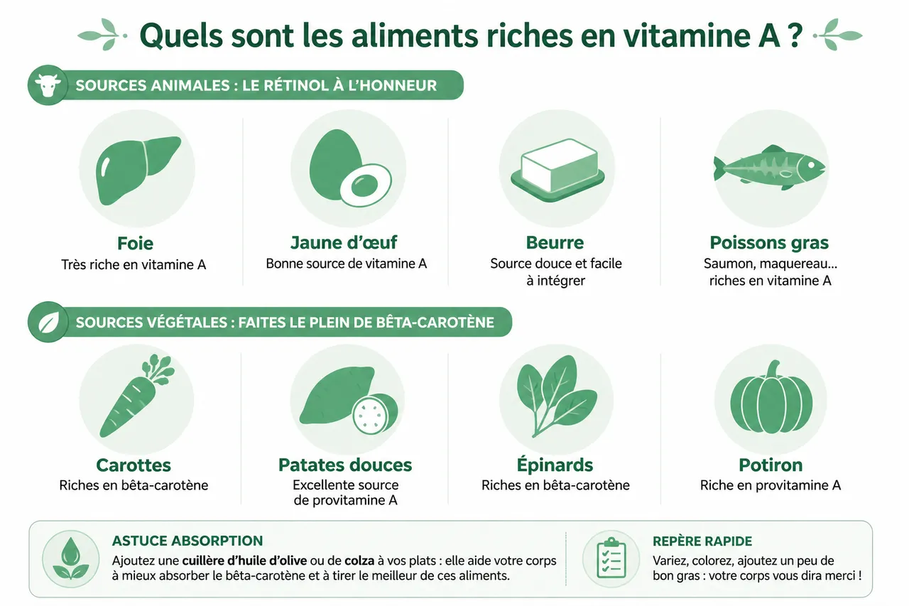 Vitamine A dans les aliments et l’intérêt d’un bon équilibre avec la vitamine C , Quels sont les aliments riches en vitamine A?