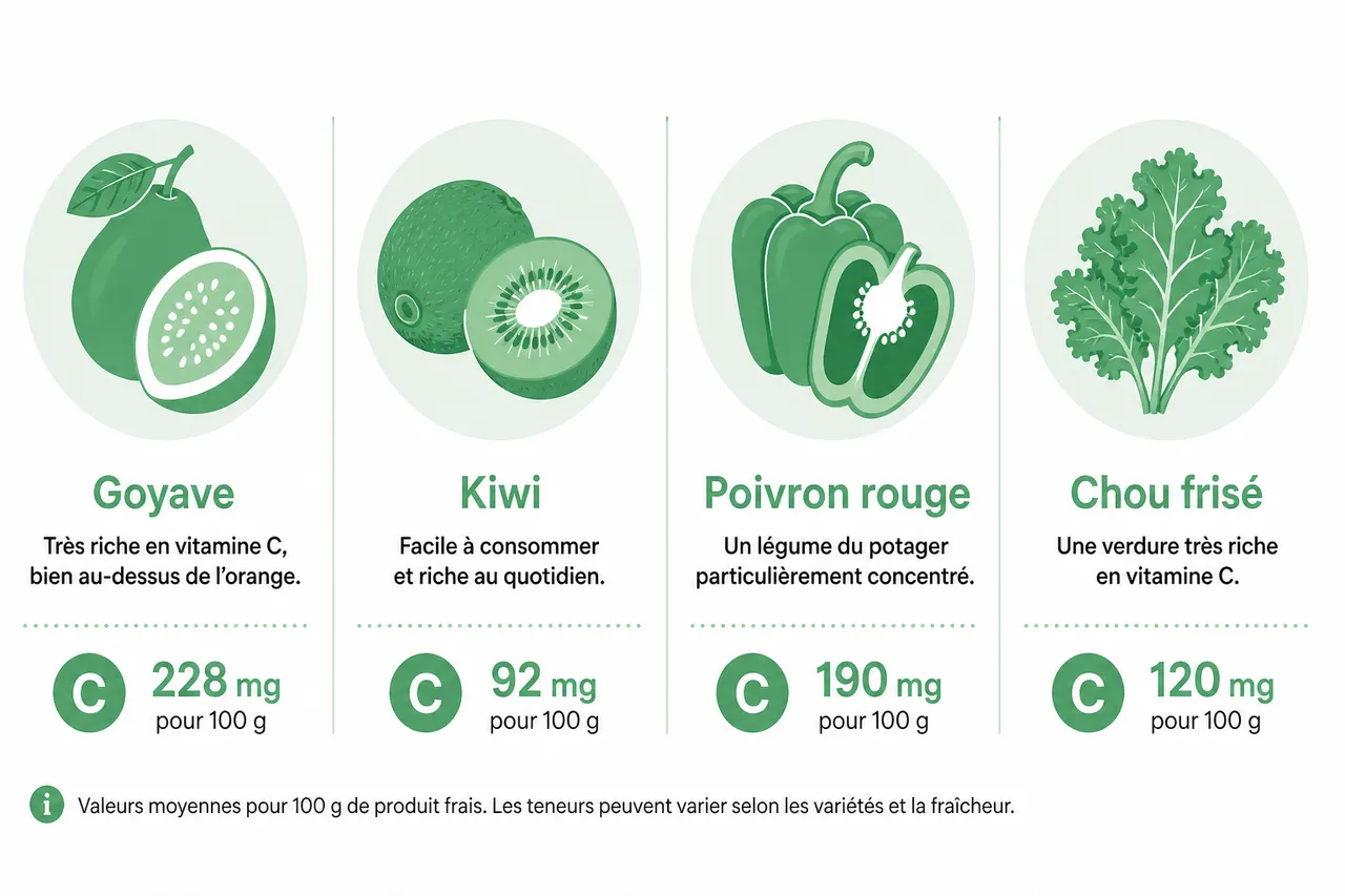 Quels aliments apportent le plus de vitamine C? , Quels sont les aliments les plus riches en vitamine C?