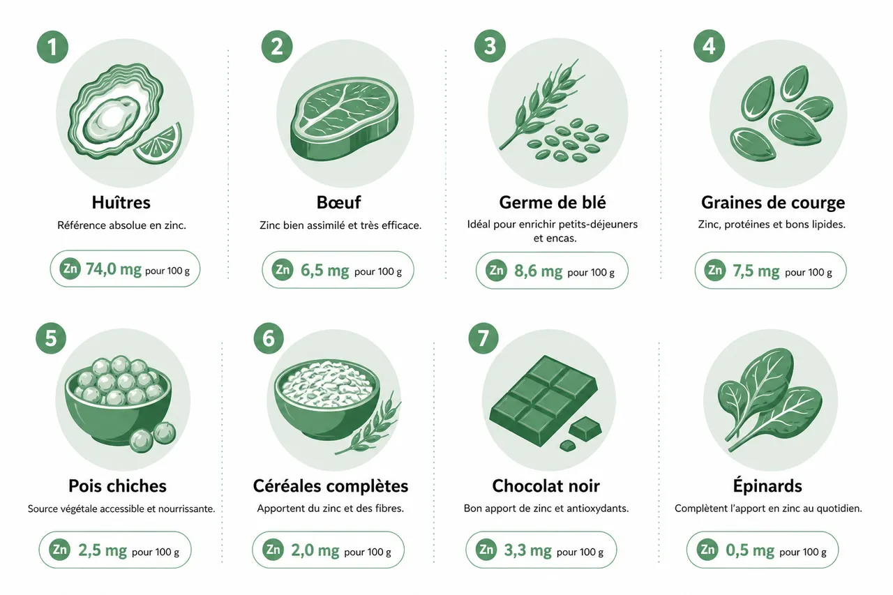 7 aliments à privilégier pour une alimentation riche en zinc , Top des aliments riches en zinc: liste et apports nutritionnels