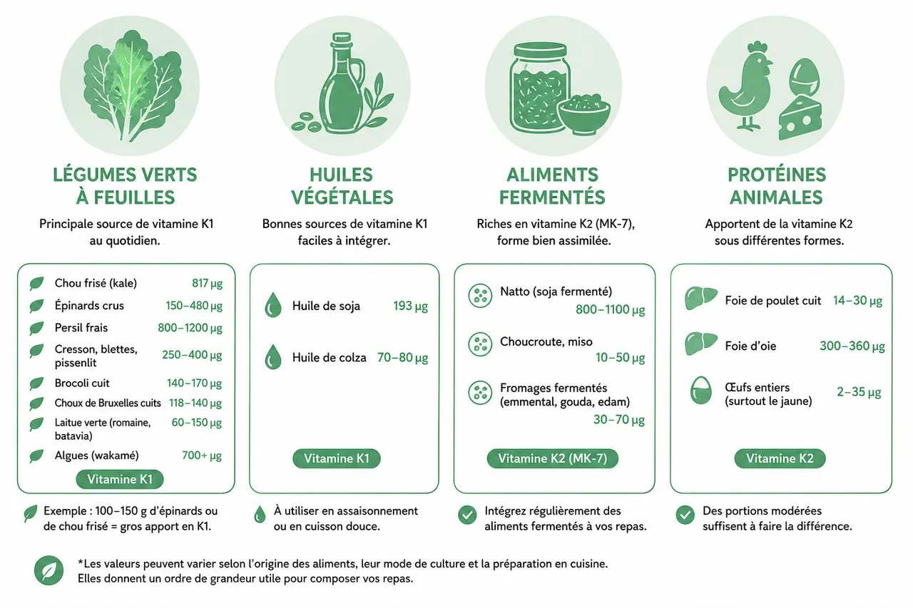 Vitamine K dans quels aliments la trouver au quotidien? , Dans quels aliments trouve-t-on la vitamine K?