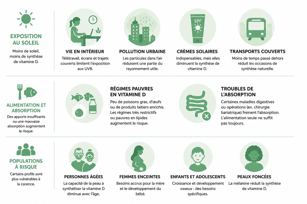 Carence en vitamine D: les signes que l’on ignore souvent , Causes et facteurs de risque en 2026