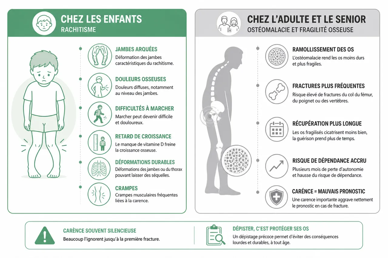 Vitamine D et os le lien que beaucoup sous-estiment , Risques et symptômes d’une carence en vitamine D pour les os