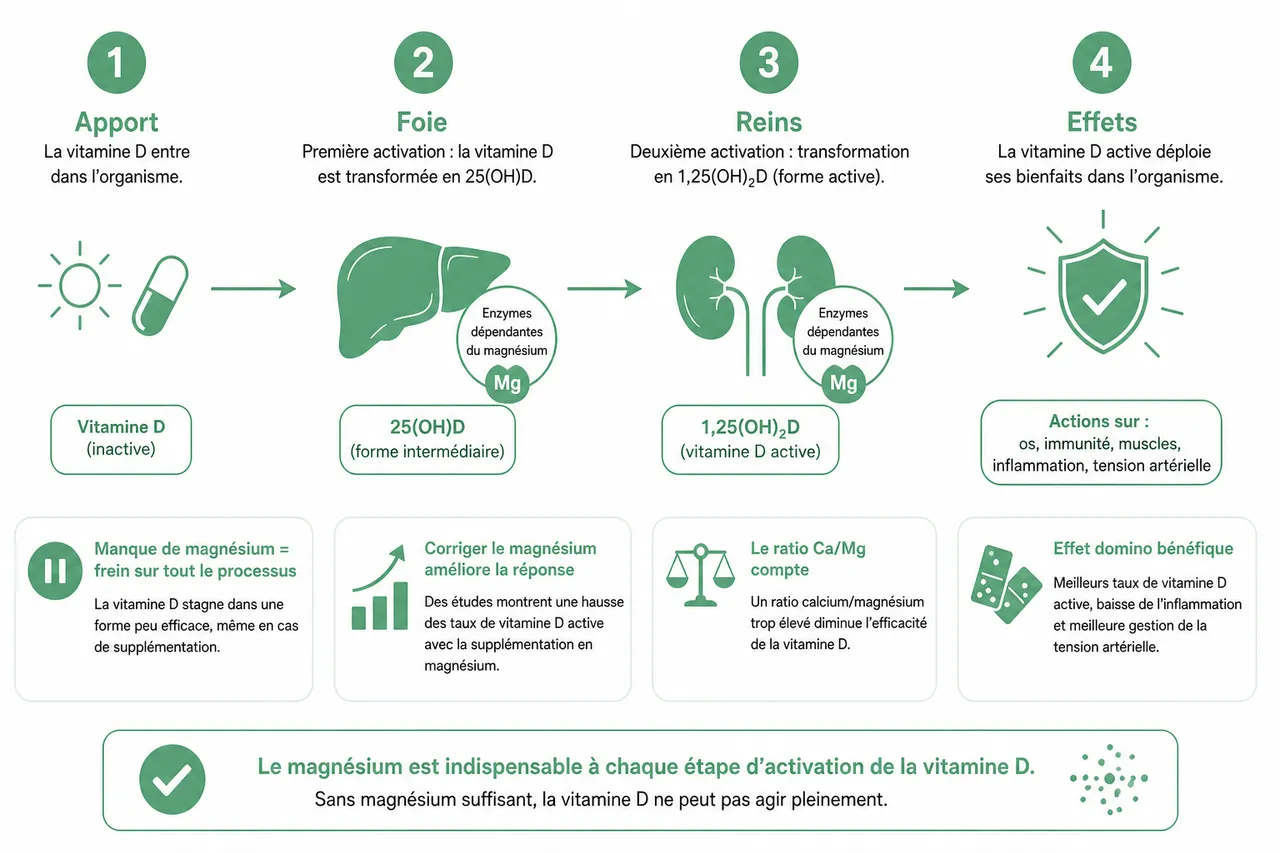 Vitamine D et magnésium l’association utile qu’on oublie souvent , Le lien physiologique entre magnésium et vitamine D