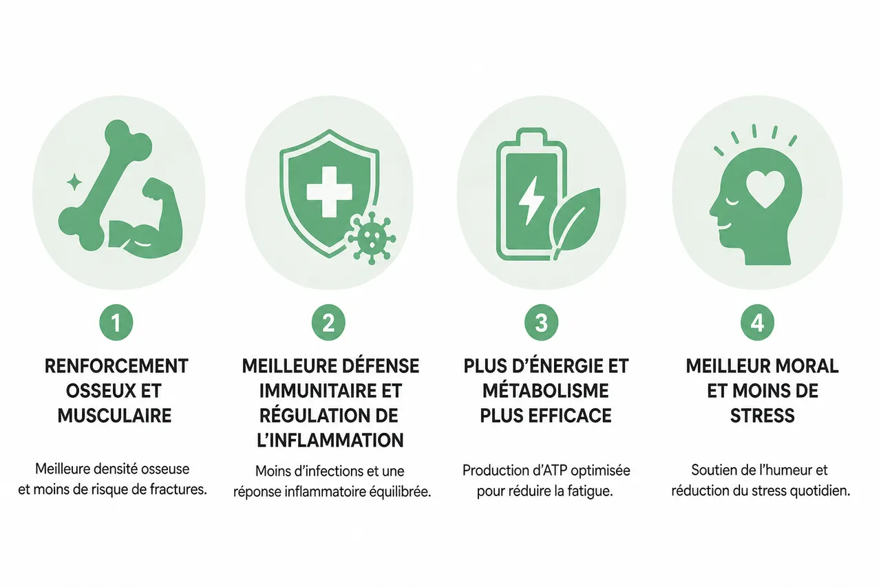 Vitamine D et magnésium l’association utile qu’on oublie souvent , Bénéfices santé de l’association vitamine D et magnésium