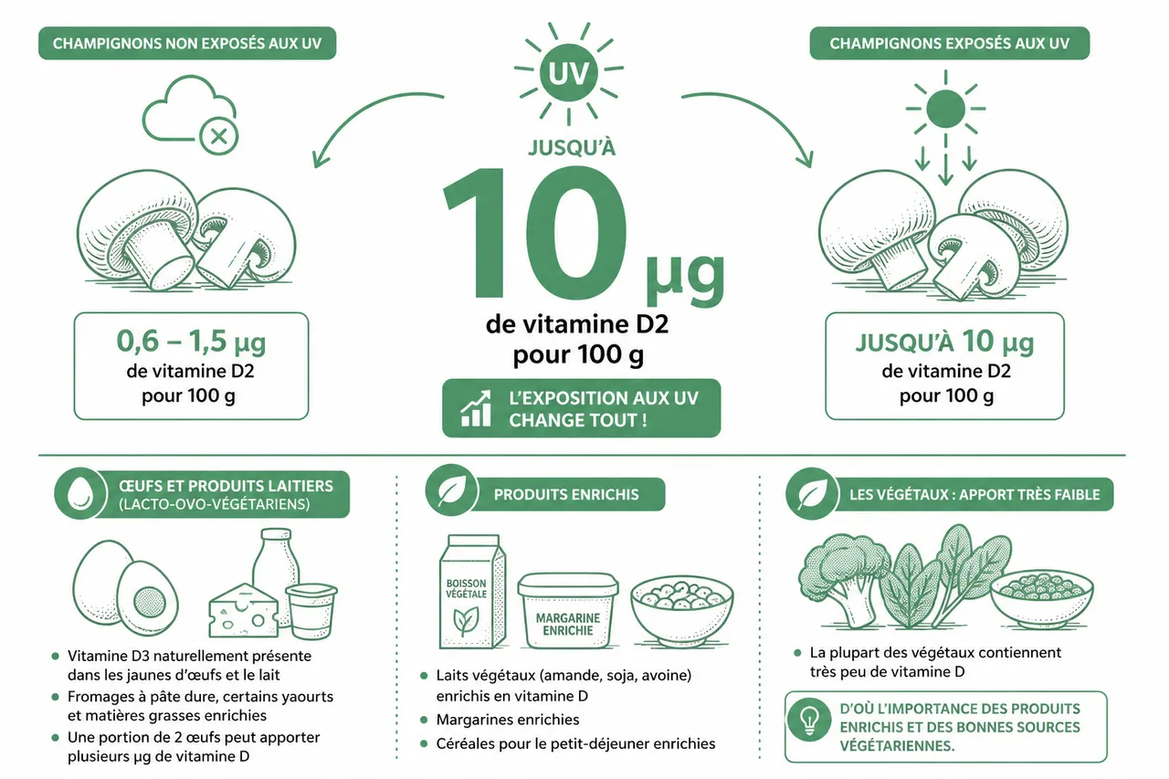 Vitamine D en alimentation végétarienne où trouver des sources fiables? , Quelles sont les sources végétariennes de vitamine D?