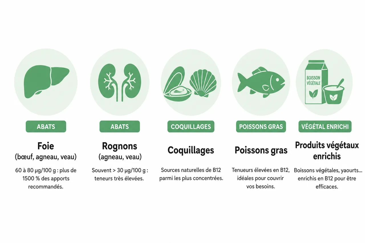Quels aliments apportent vraiment de la vitamine B12? , Quels sont les aliments les plus riches en vitamine B12?