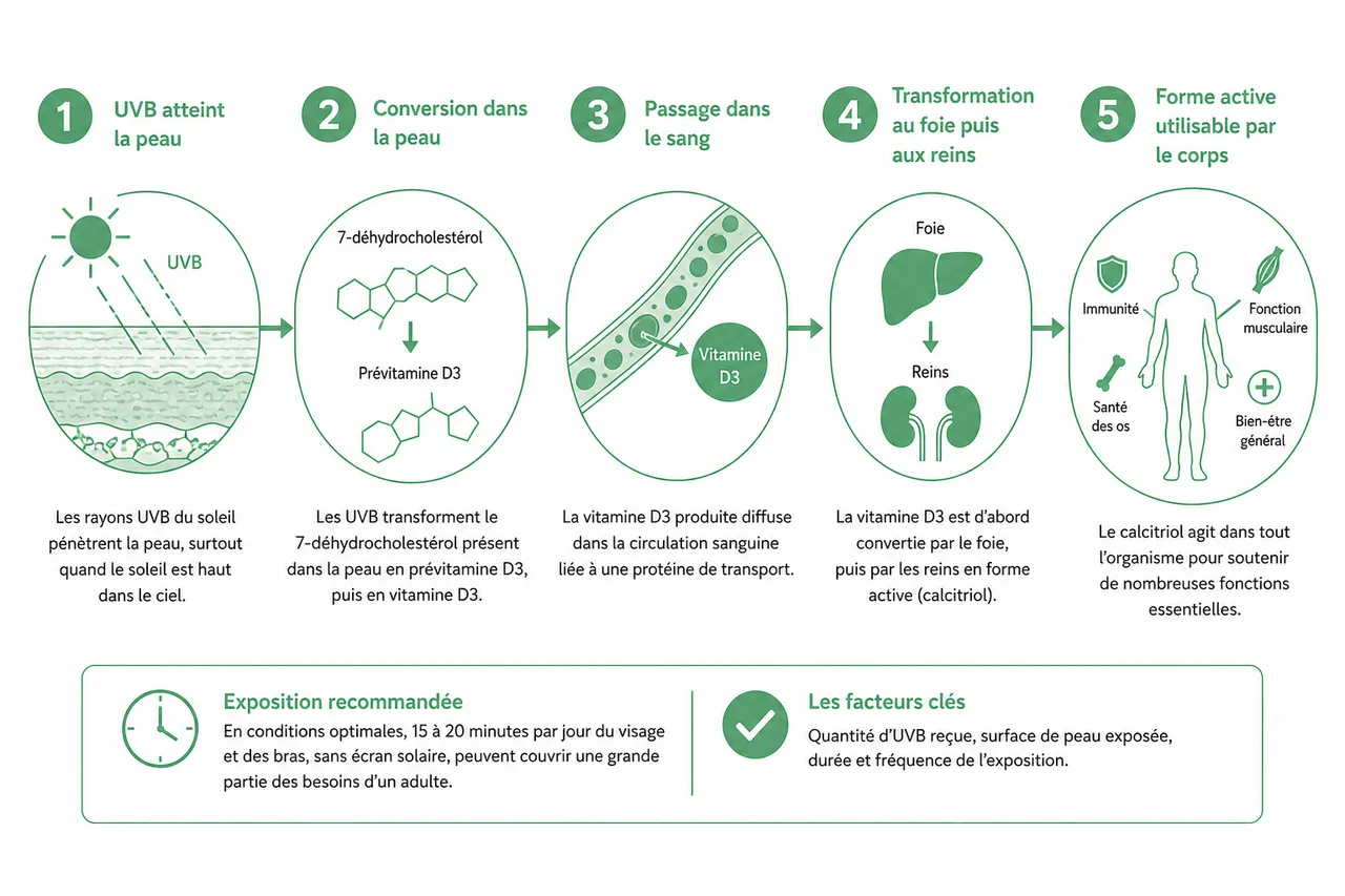 Comment optimiser votre exposition solaire pour la production de vitamine D , Comment le soleil permet-il la synthèse de la vitamine D?