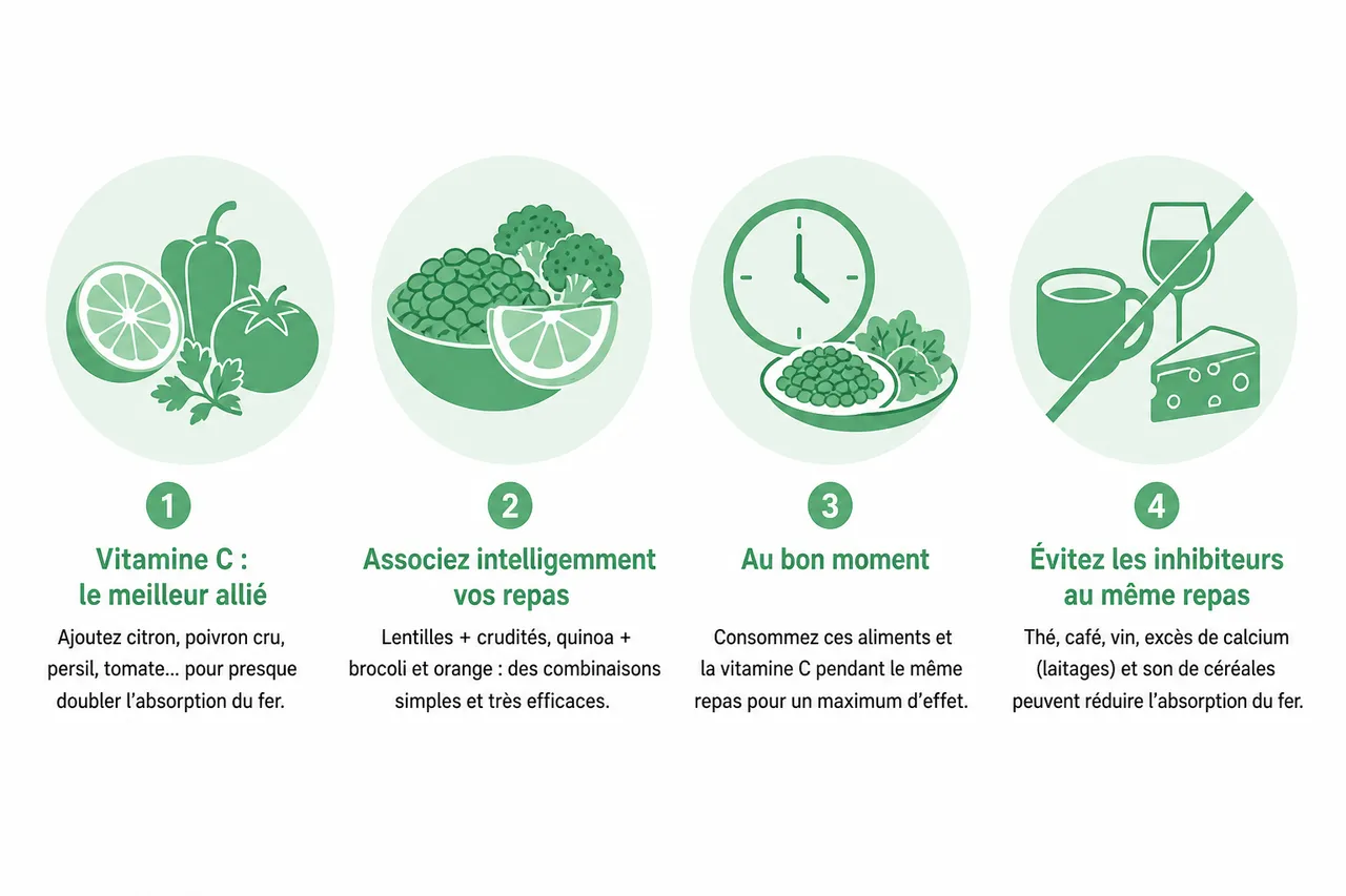 Les aliments riches en fer: comment éviter les erreurs et optimiser leur absorption , Comment optimiser l’absorption du fer?