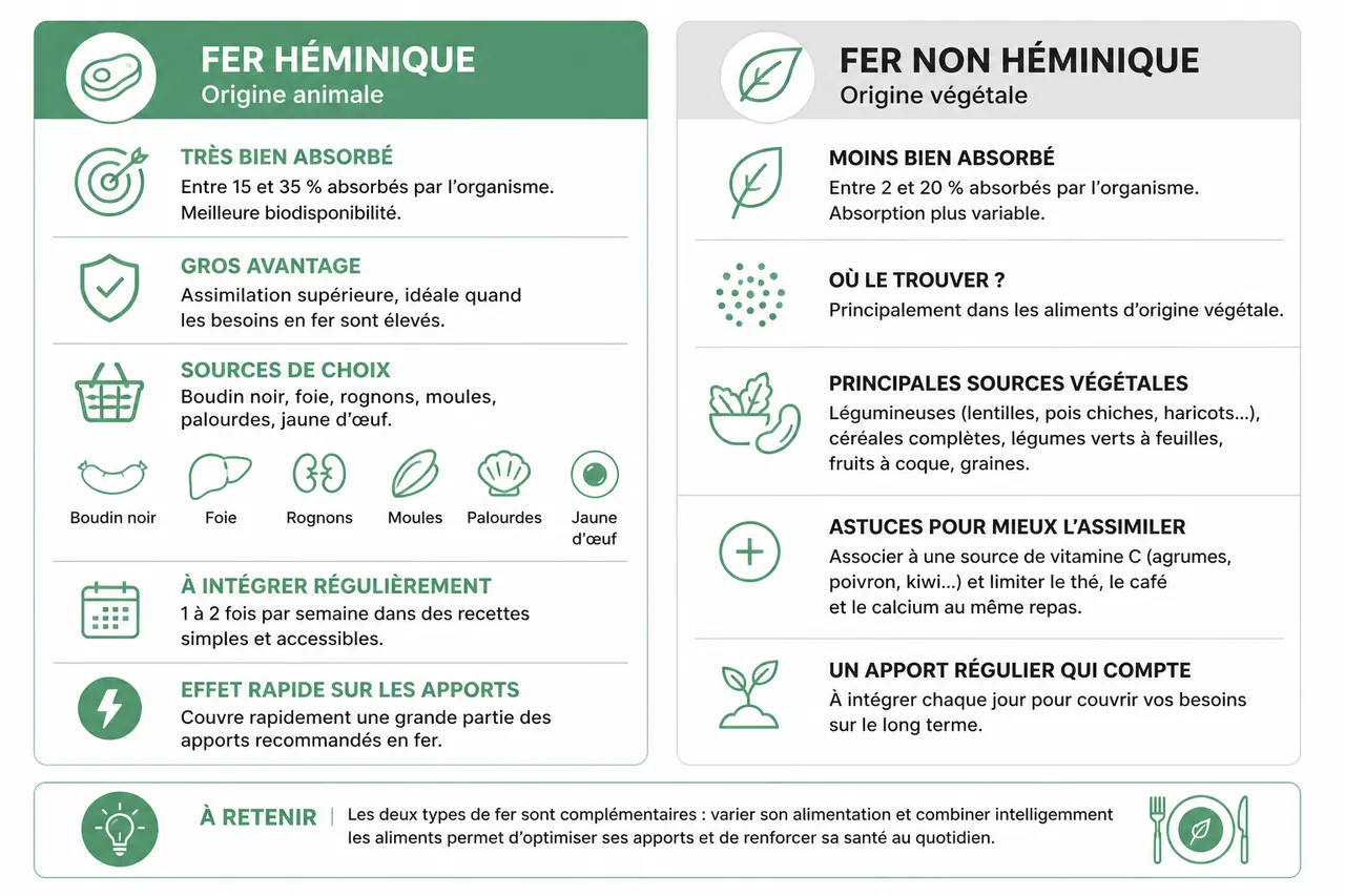 Comment composer des repas riches en fer pour renforcer votre santé , Fer héminique et fer non héminique: quelles différences?