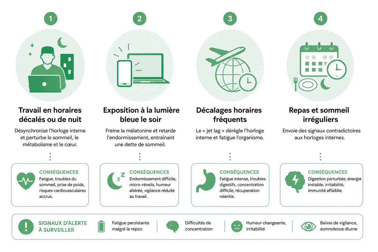 Comment respecter vos rythmes circadiens pour booster votre énergie en 2026 , Perturbations des rythmes circadiens: causes, conséquences et signaux d’alerte