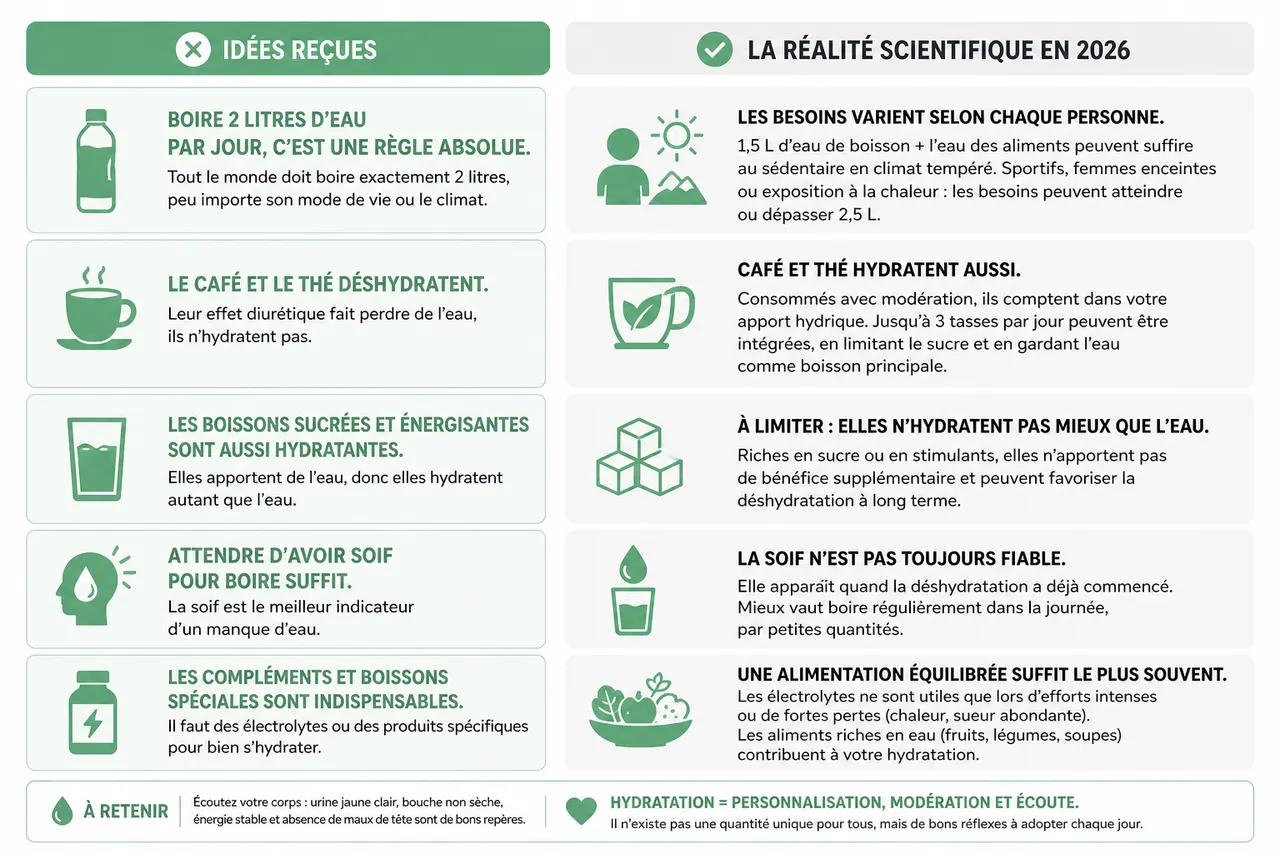 Hydratation: combien d’eau boire chaque jour pour rester en bonne santé en 2026 , Mythes et idées reçues sur l’hydratation: démêler le vrai du faux