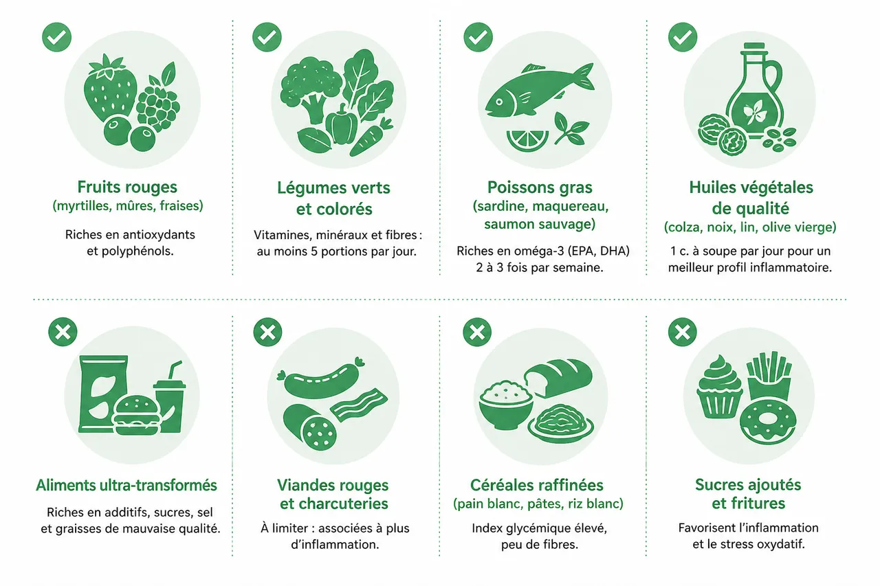 Alimentation anti-inflammatoire: conseils concrets pour réduire douleurs et inflammations , Les aliments à privilégier et à éviter
