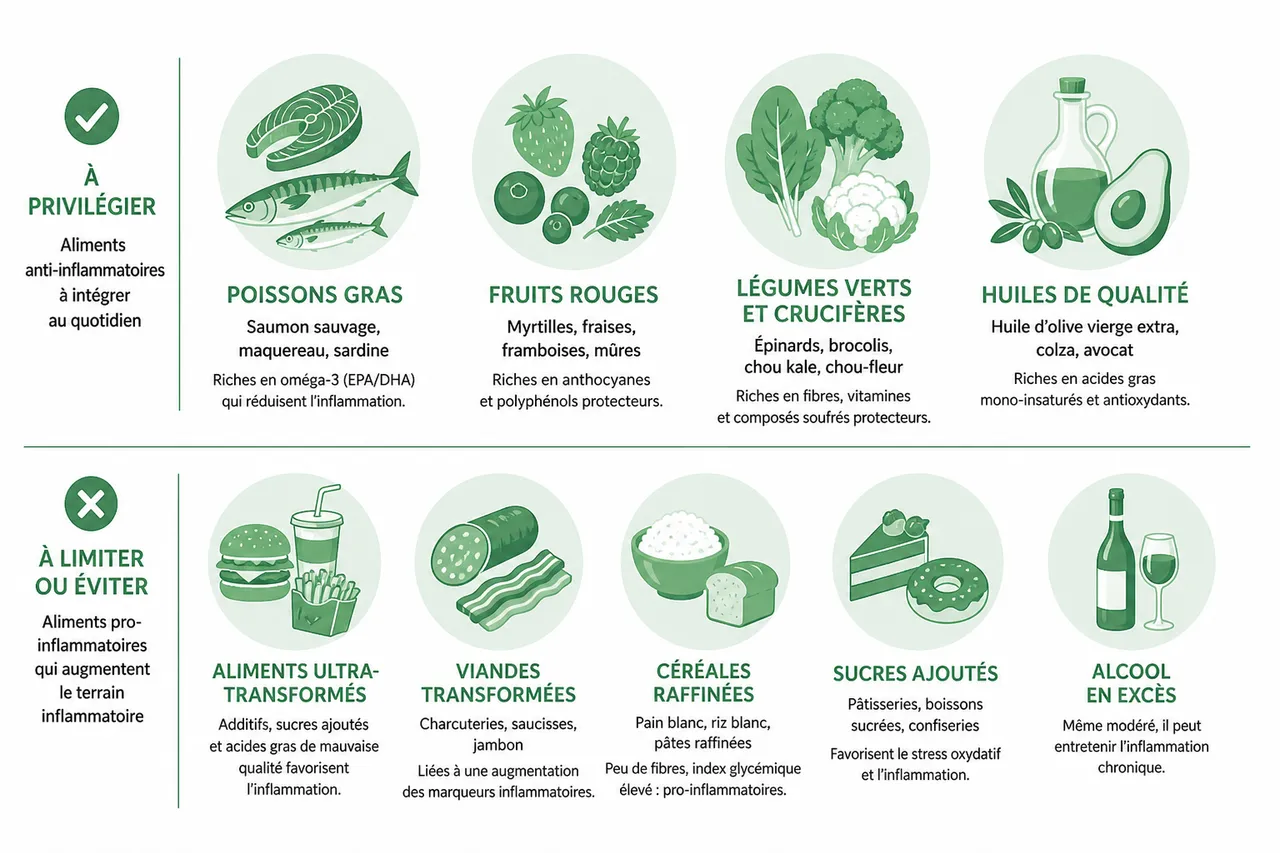 Alimentation anti-inflammatoire: conseils concrets pour réduire douleurs et inflammations , Les aliments à privilégier et à éviter pour réduire l’inflammation