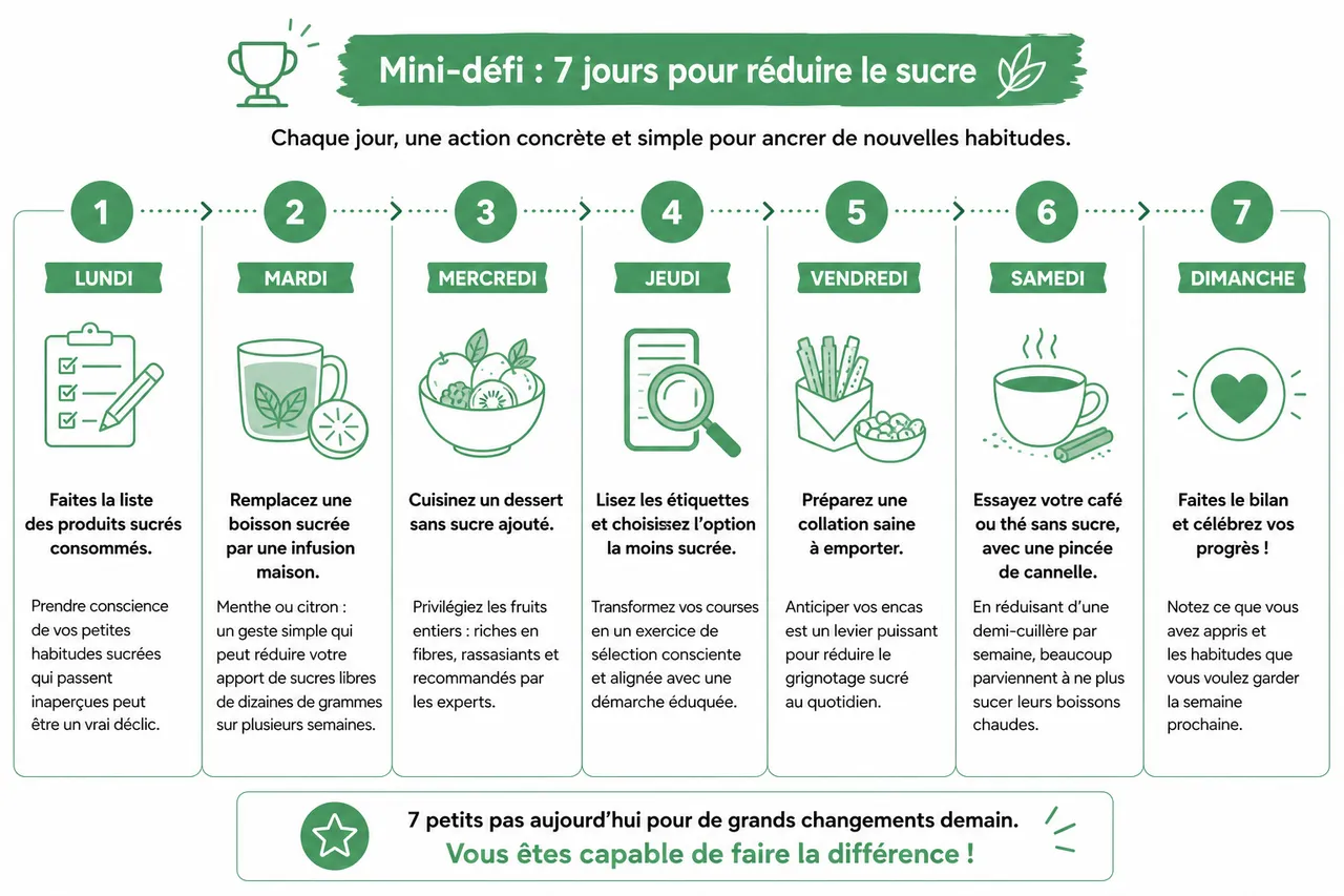 Réduire le sucre sans se priver: 7 stratégies efficaces à adopter dès cette semaine , Passer à l’action: mini-défi et motivation
