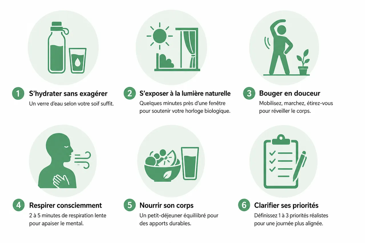 Routine matinale pour un bien-être optimal: 6 gestes simples en 2026 , Les 6 gestes clés pour une routine matinale bien-être efficace