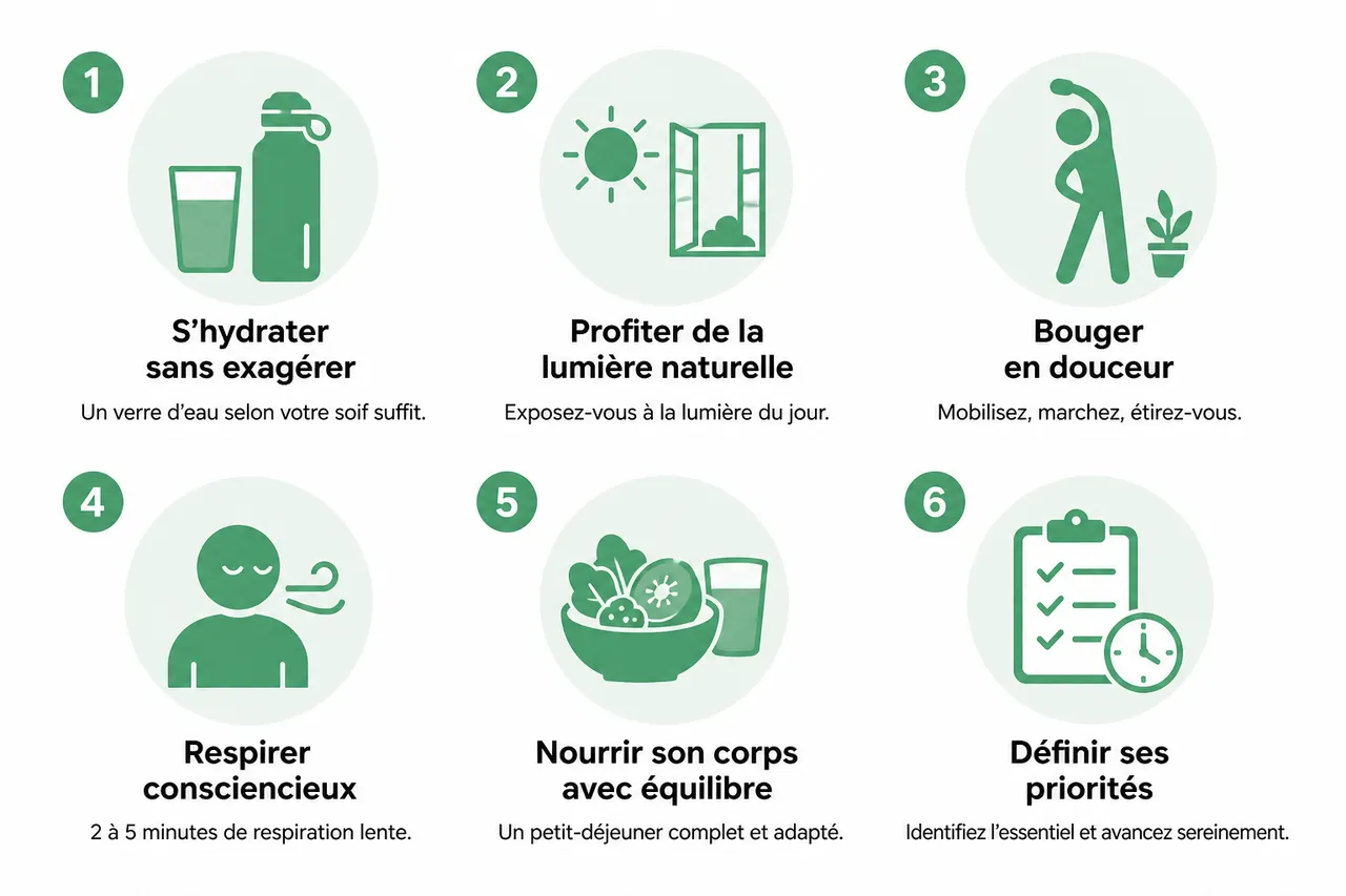 Routine matinale pour un bien-être optimal: 6 gestes simples en 2026 , Les 6 gestes clés pour une routine matinale bien-être efficace