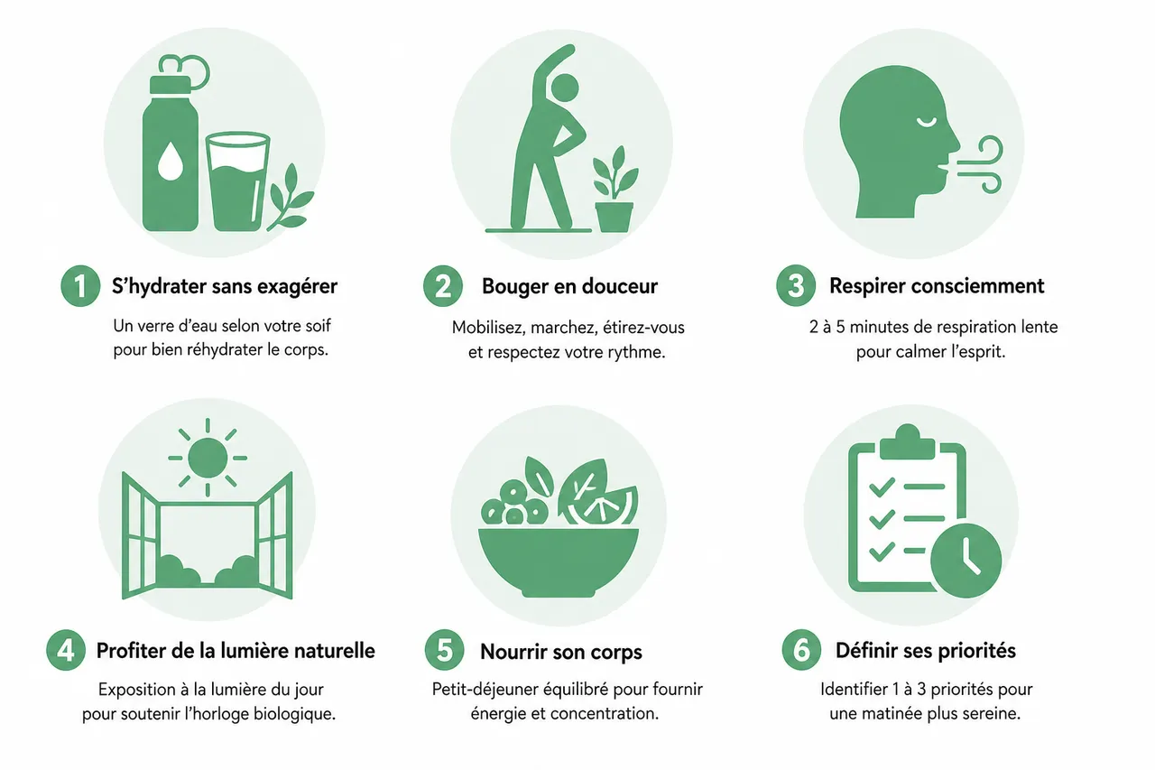 Routine matinale pour un bien-être optimal: 6 gestes simples en 2026 , Les 6 gestes clés pour une routine matinale bien-être efficace