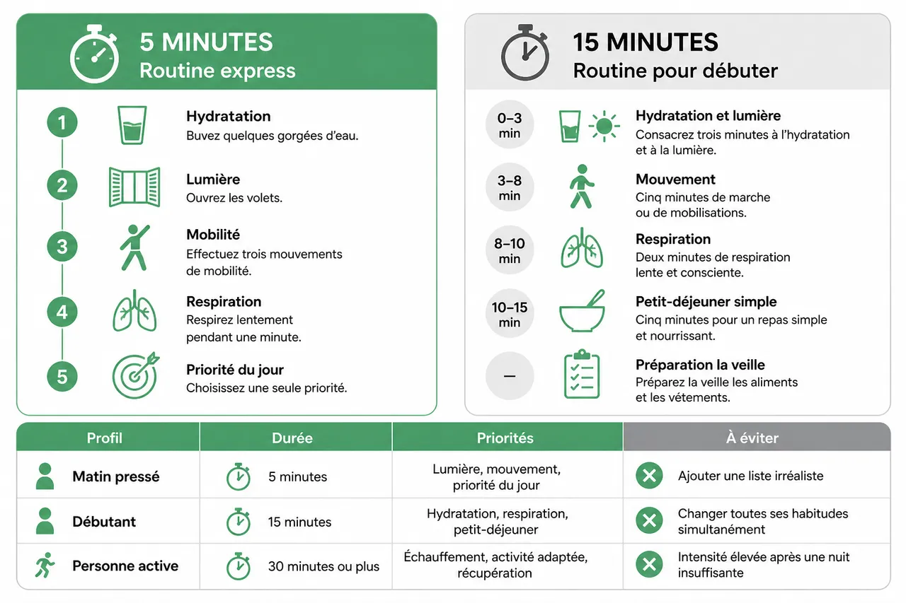 Routine matinale pour un bien-être optimal: 6 gestes simples en 2026 , Exemples de routines matinales adaptées à chaque profil
