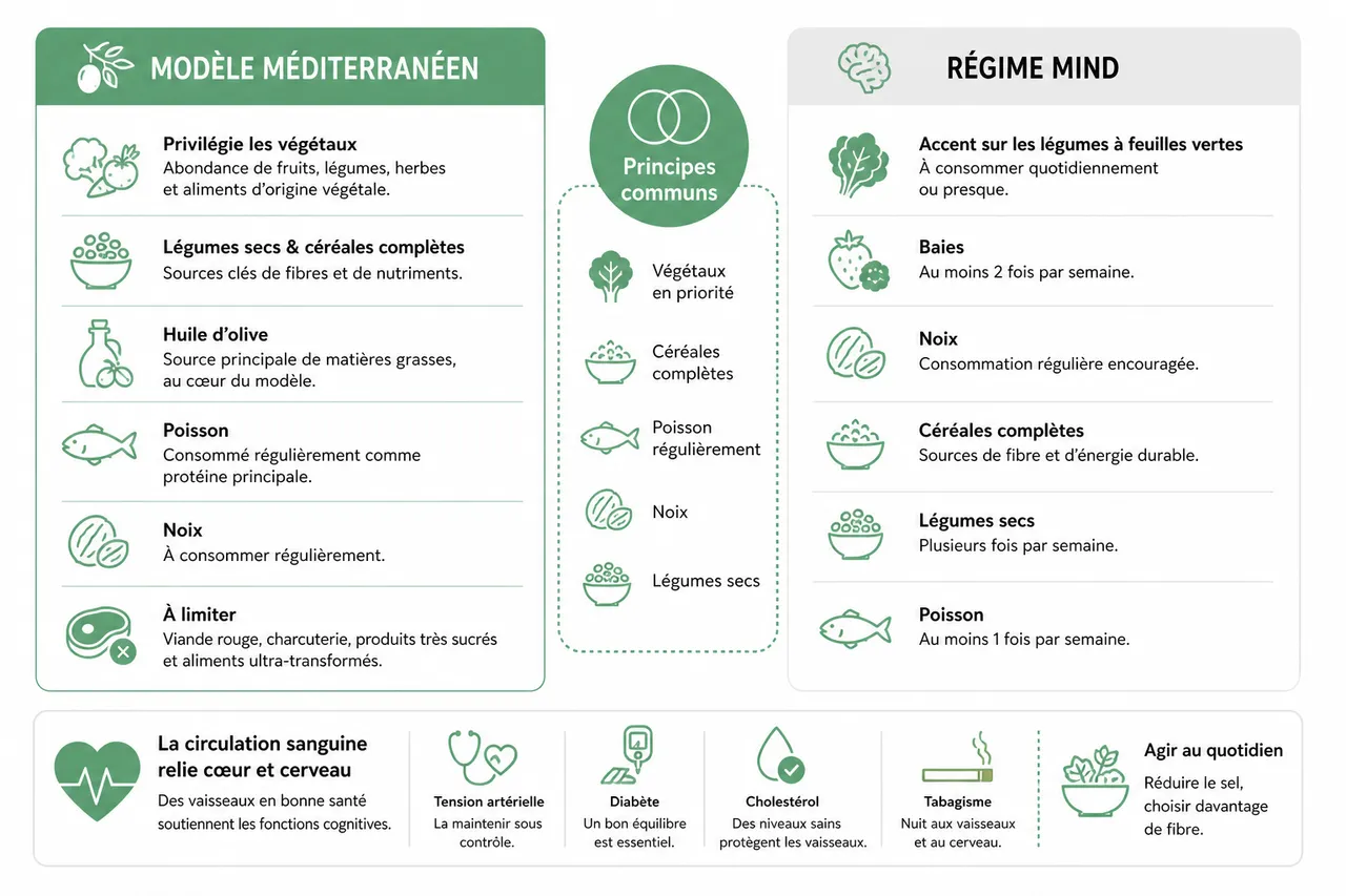 Les aliments clés pour stimuler votre cerveau et votre mémoire en 2026 , Le modèle méditerranéen et le régime MIND: penser en ensemble