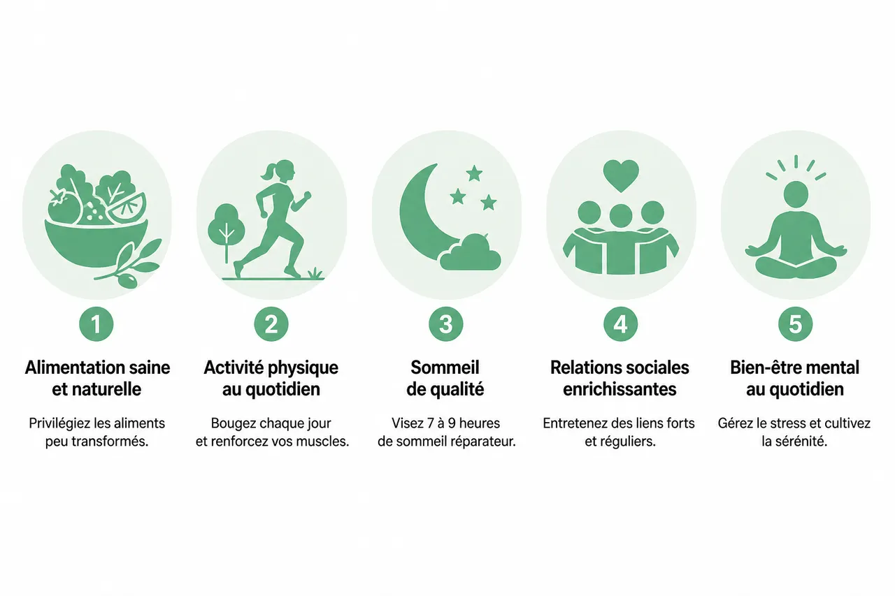 5 habitudes quotidiennes pour vivre plus longtemps en bonne santé en 2026 , Les 5 habitudes quotidiennes clés pour une longévité accrue