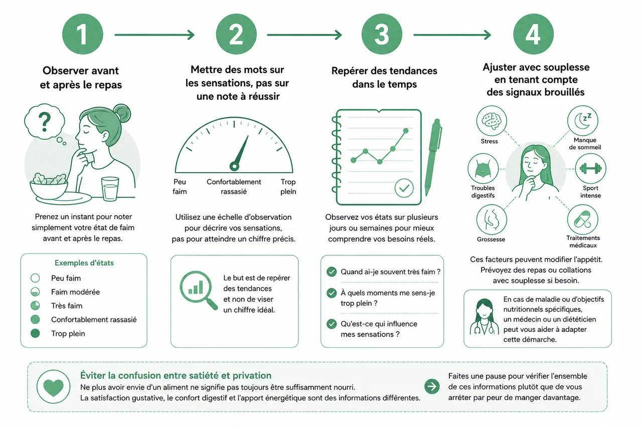 L’alimentation intuitive: principes fondamentaux pour une relation saine avec la nourriture en 2026 , Comment écouter la faim et la satiété sans retomber dans le contrôle