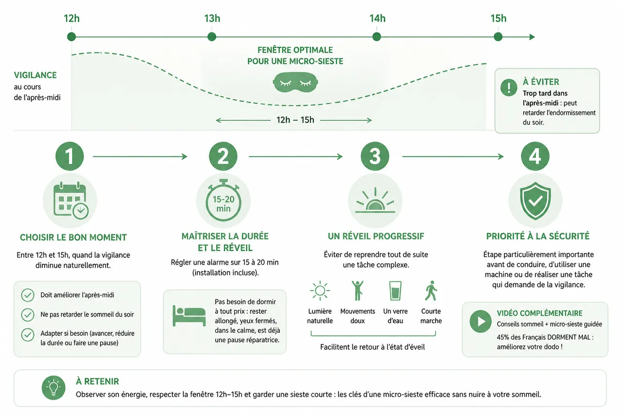 Micro-siestes: comment optimiser leur utilisation pour récupérer sans perturber votre sommeil en 2026 , Comment intégrer efficacement une micro-sieste dans la journée